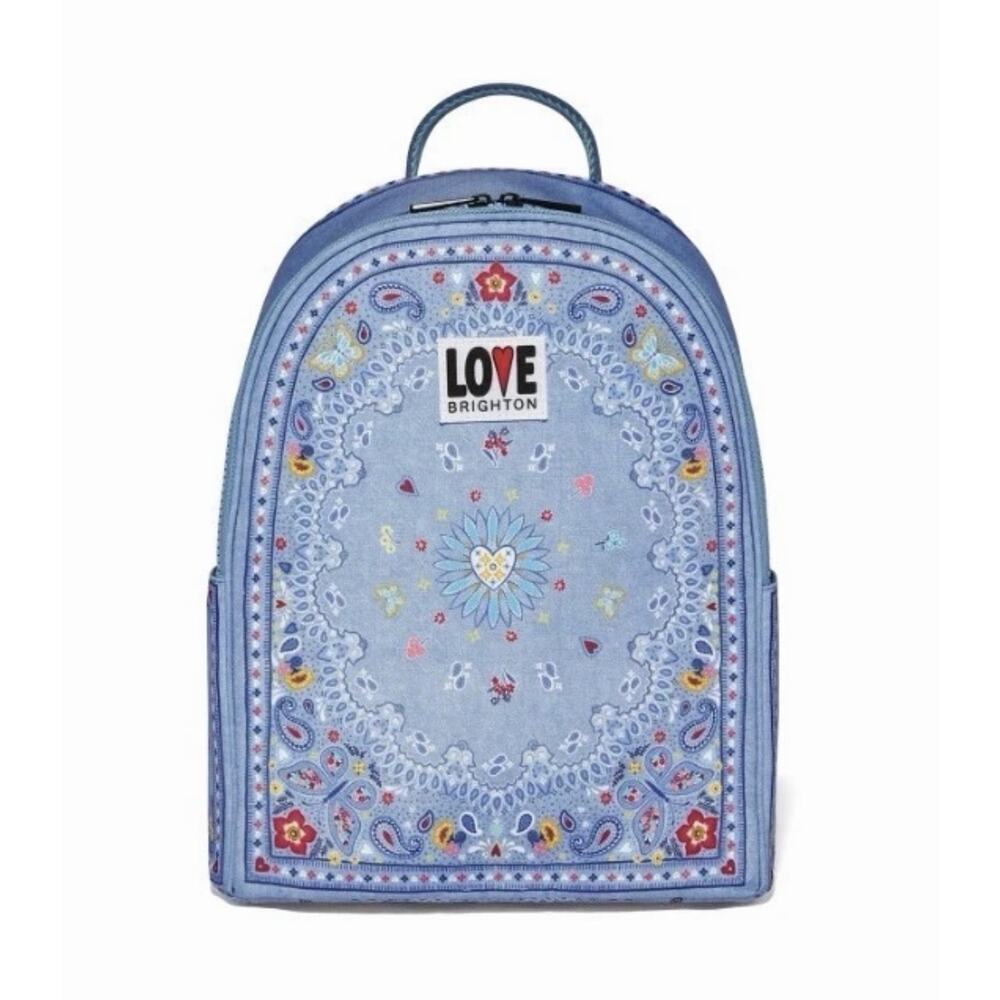 Brighton Backpack Womens Medium Blue Paisley Bandana Love Butterfly Print NWT